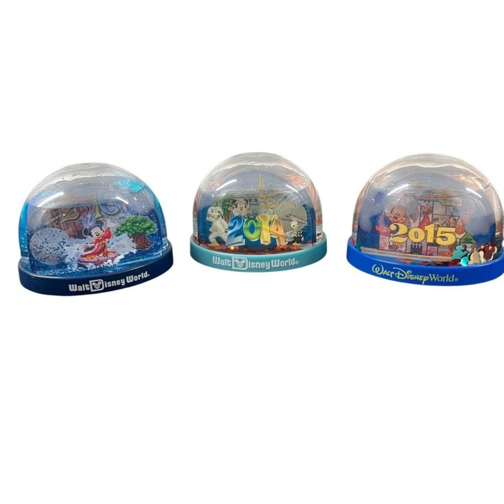 Walt Disney World Annual Snow Globe Bundle 3 Small Plastic Globes 2014 2015 2016